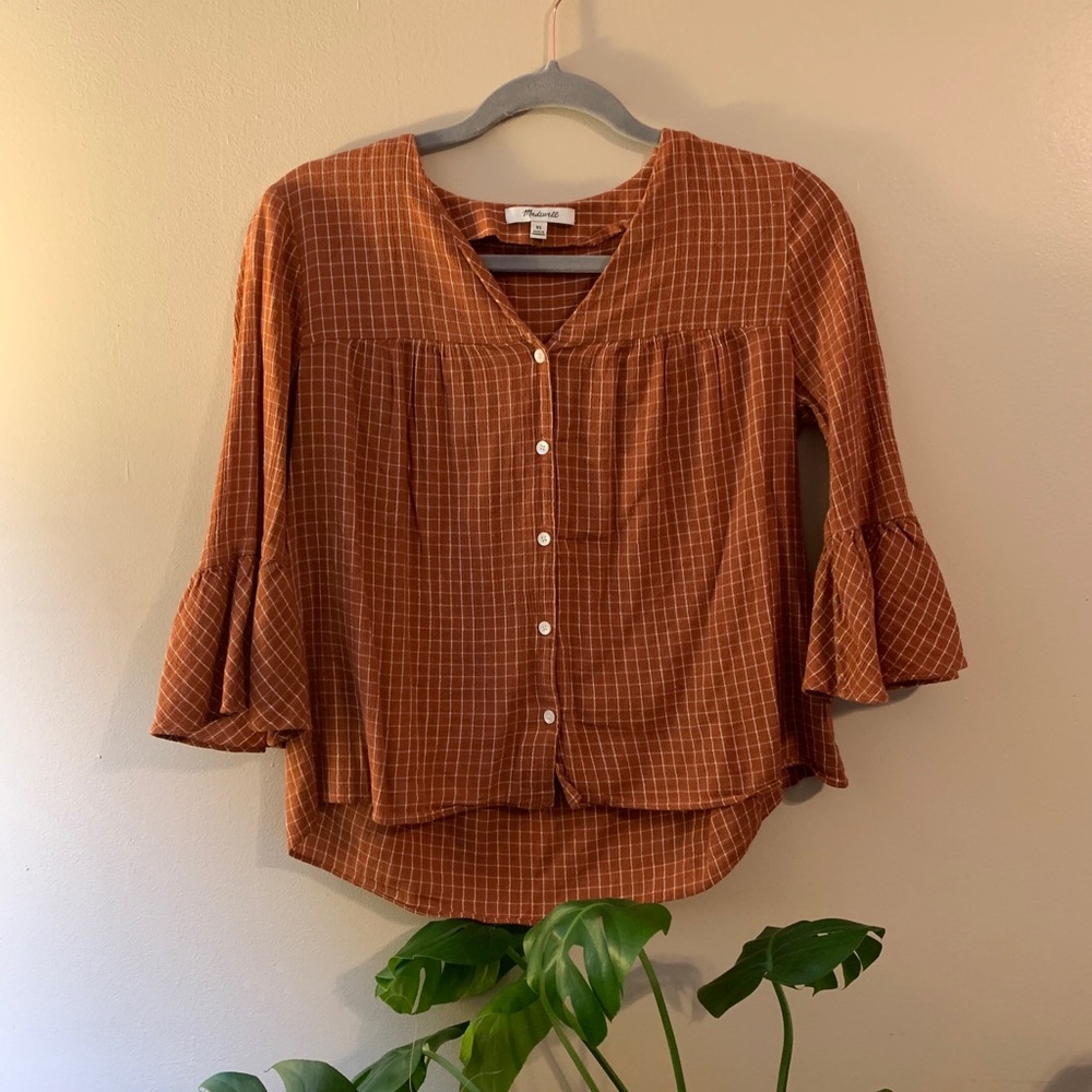 Madewell burnt orange plaid top - XS